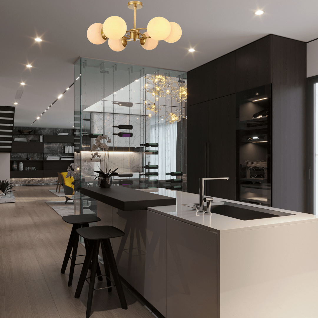 TKLD Ceiling Lights Gold Crescent Body Opal 6 Lamp Globe Ceiling Light - 40W