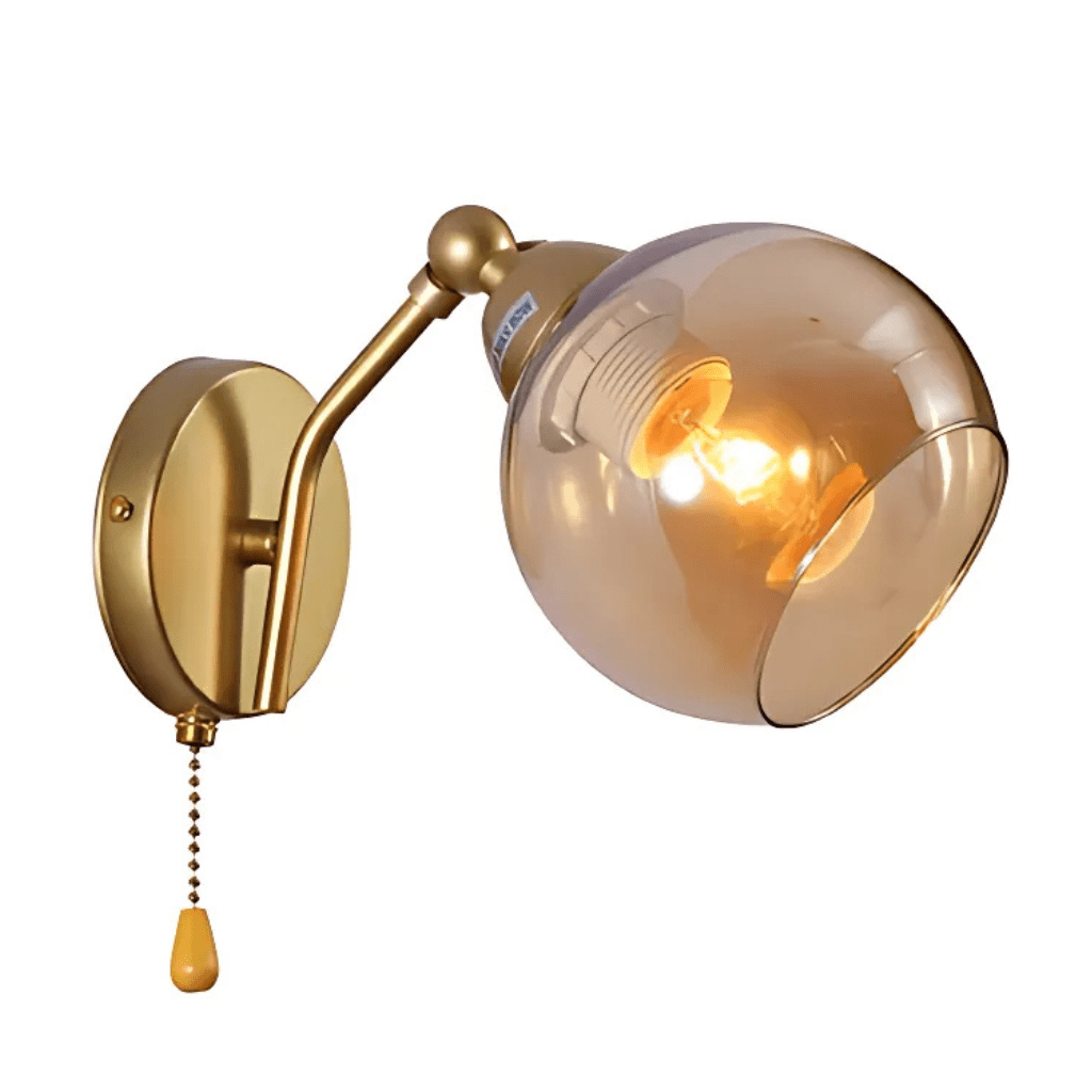 TKLD Wall & Sconce Lights Gold Hinged Metal Amber Dome Glass Wall Light E27 Pull Down Switch