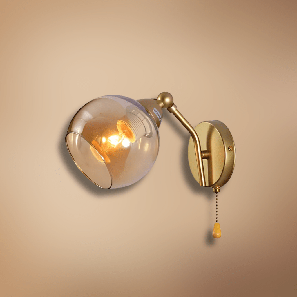 TKLD Wall & Sconce Lights Gold Hinged Metal Amber Dome Glass Wall Light E27 Pull Down Switch