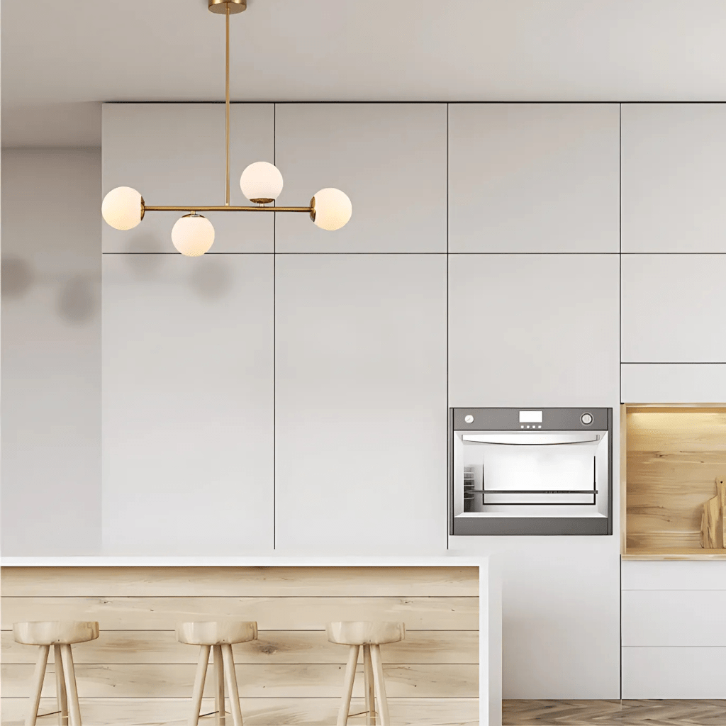 TKLD Pendant & Chandeliers Gold Metal Body Opal Glass Globes 4xE27 Ceiling Light