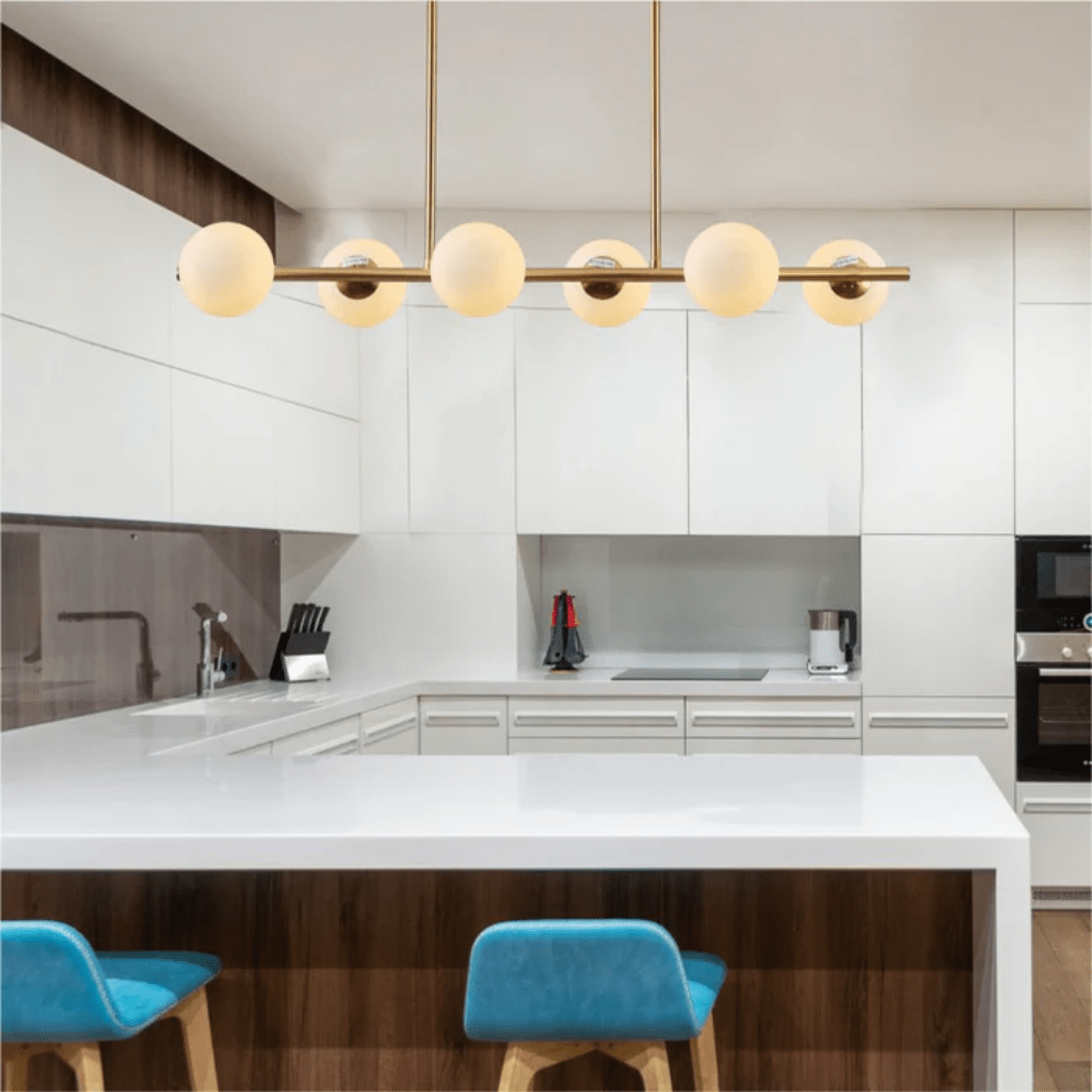 TKLD Pendant & Chandeliers Gold Metal Body Opal Glass Globes Kitchen Island Chandelier 6xG9 Ceiling Light