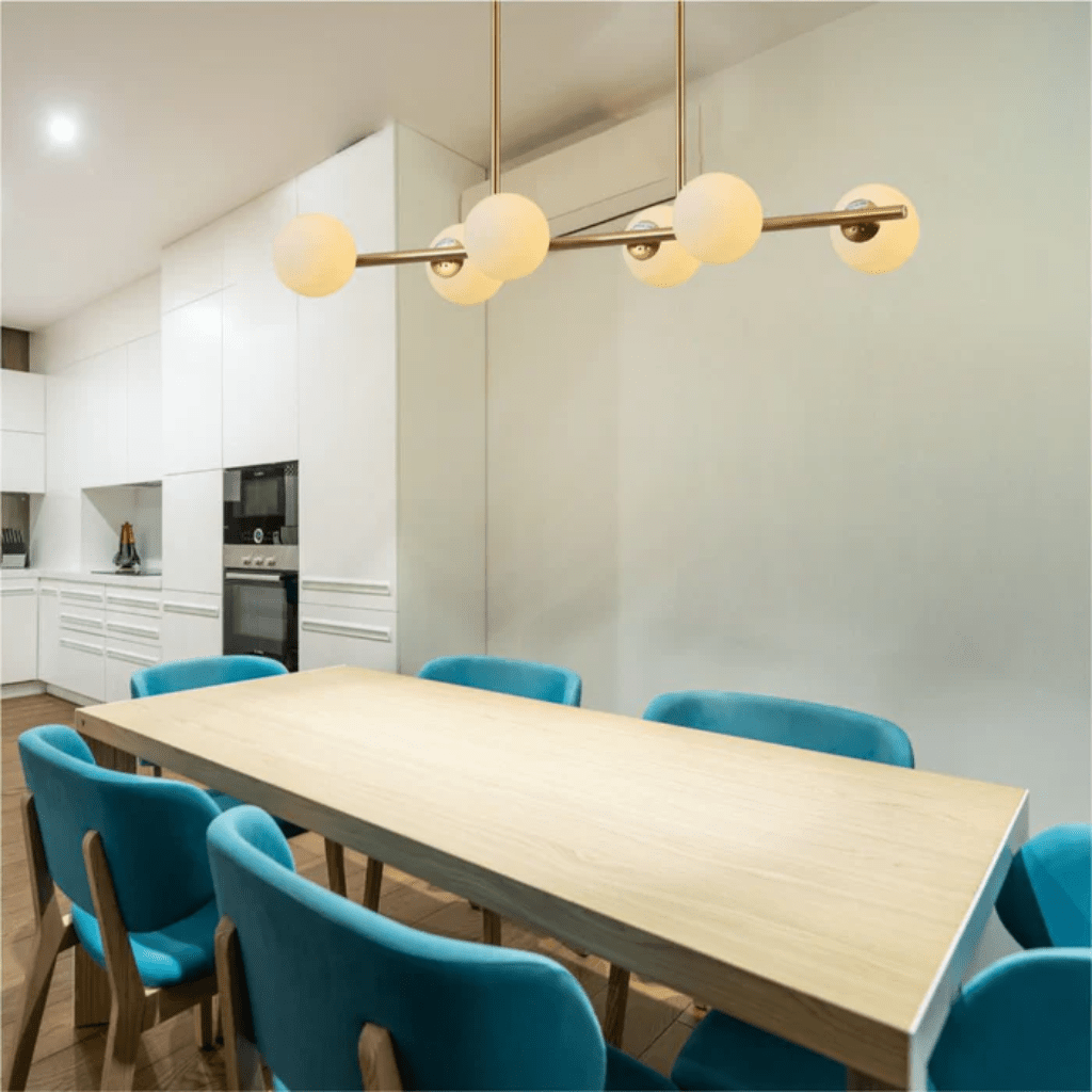 TKLD Pendant & Chandeliers Gold Metal Body Opal Glass Globes Kitchen Island Chandelier 6xG9 Ceiling Light