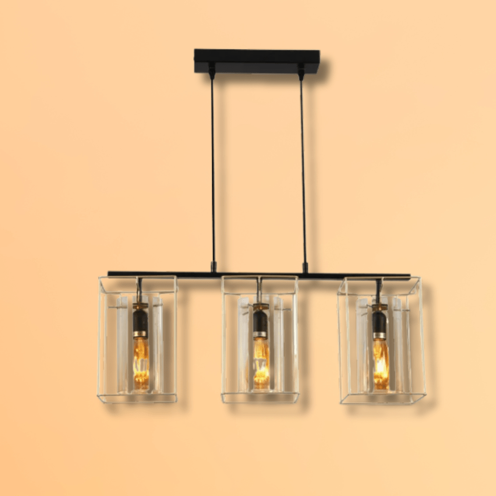 TKLD Pendant & Chandeliers Gold Metal Cage Single or Triple Cylinder Glass E27 Pendant or Island Ceiling Light