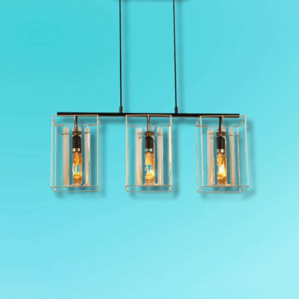TKLD Pendant & Chandeliers Gold Metal Cage Single or Triple Cylinder Glass E27 Pendant or Island Ceiling Light