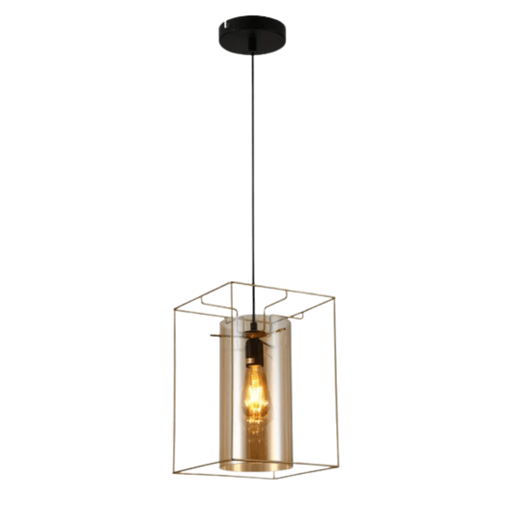 TKLD Pendant & Chandeliers Gold Metal Cage Single or Triple Cylinder Glass E27 Pendant or Island Ceiling Light
