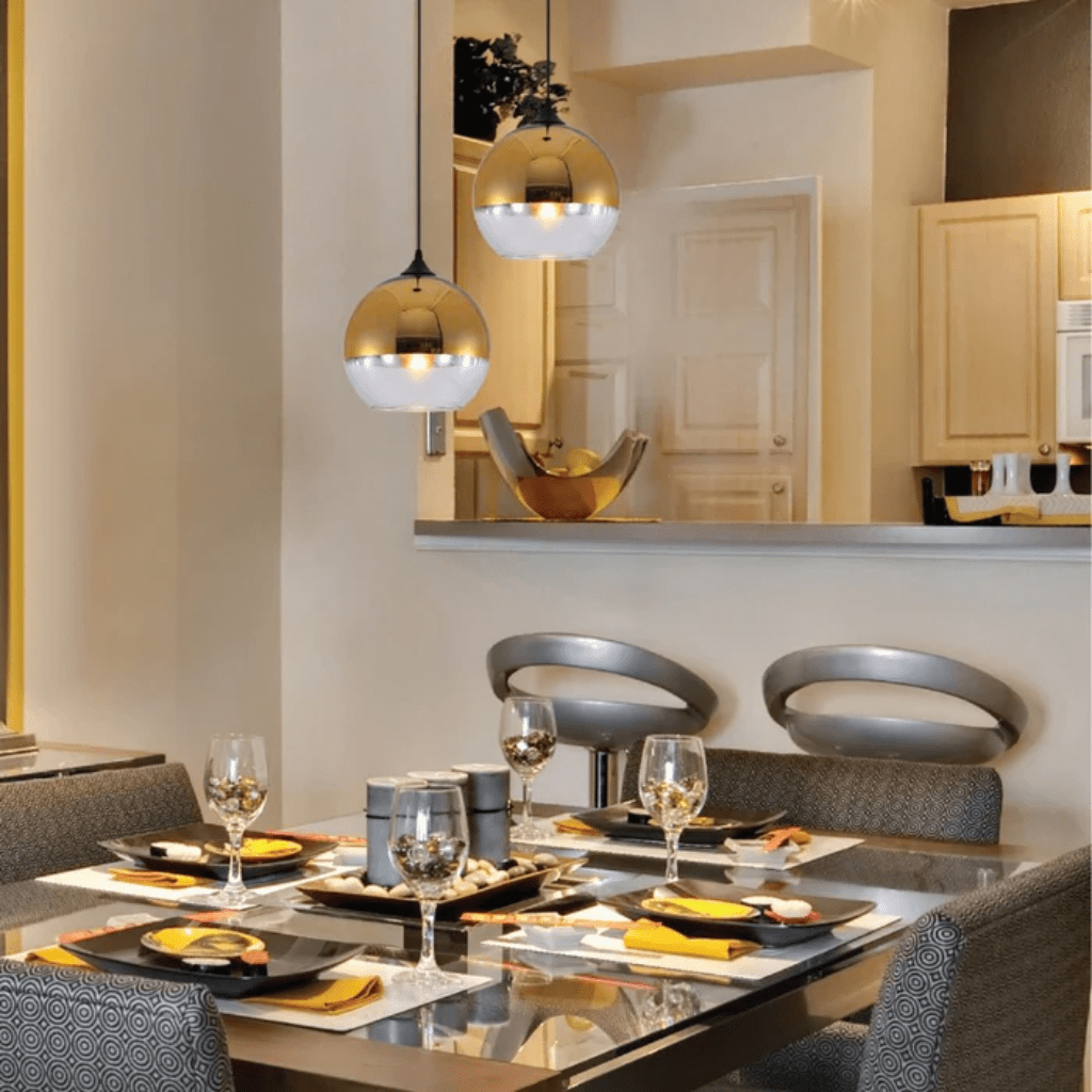 TKLD Pendant & Chandeliers Gold Out Silver In Globe Glass E27 Pendant Ceiling Light