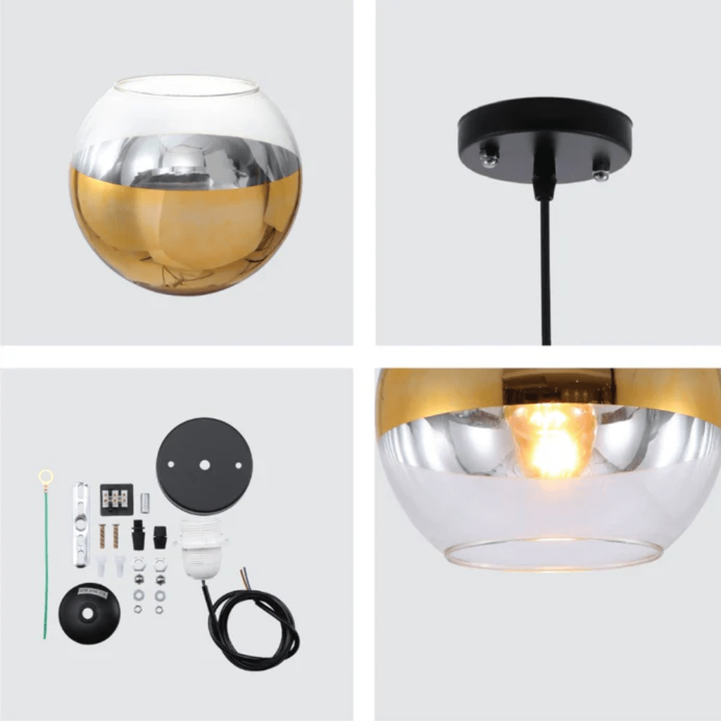 TKLD Pendant & Chandeliers Gold Out Silver In Globe Glass E27 Pendant Ceiling Light