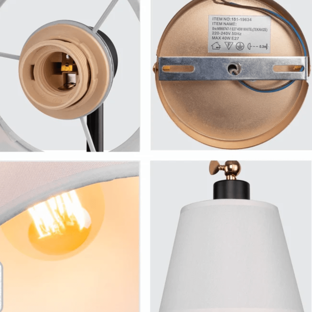 TKLD Wall & Sconce Lights Golden Black Metal Swing Arm Hinged White Frustum Wall Light E27 Fitting