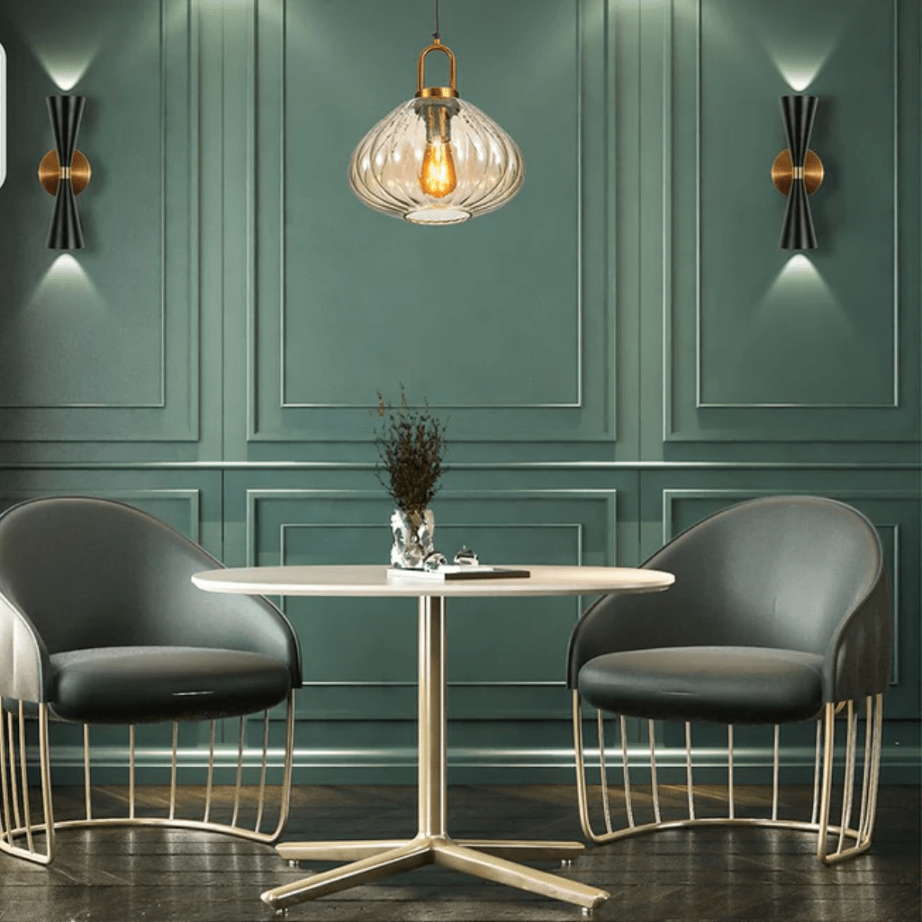 TKLD Pendant & Chandeliers Golden Bronze Metal Amber Glass Globe E27 Pendant Ceiling Light