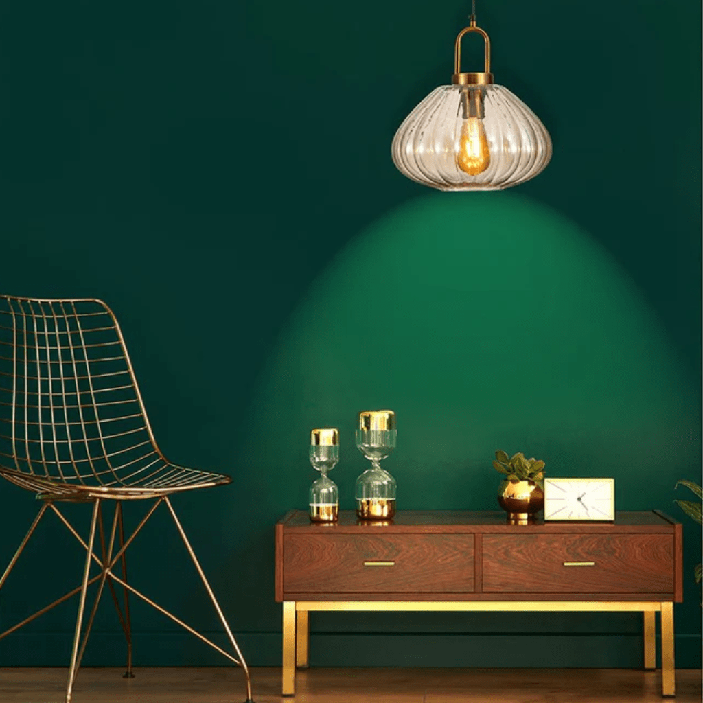 TKLD Pendant & Chandeliers Golden Bronze Metal Amber Glass Globe E27 Pendant Ceiling Light