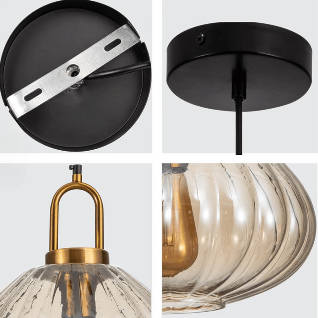 TKLD Pendant & Chandeliers Golden Bronze Metal Amber Glass Globe E27 Pendant Ceiling Light