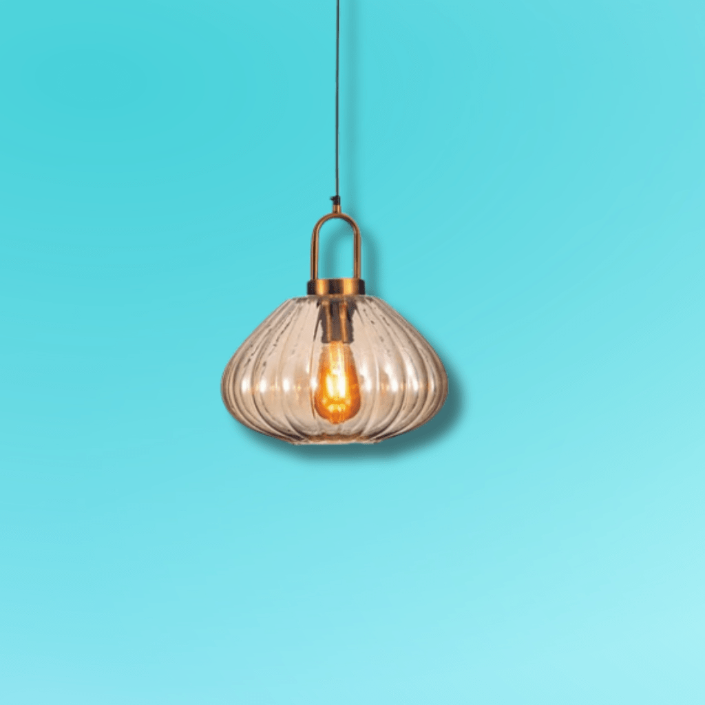 TKLD Pendant & Chandeliers Golden Bronze Metal Amber Glass Globe E27 Pendant Ceiling Light