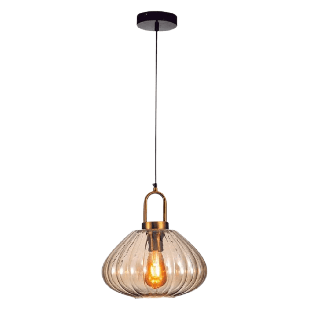 TKLD Pendant & Chandeliers Golden Bronze Metal Amber Glass Globe E27 Pendant Ceiling Light