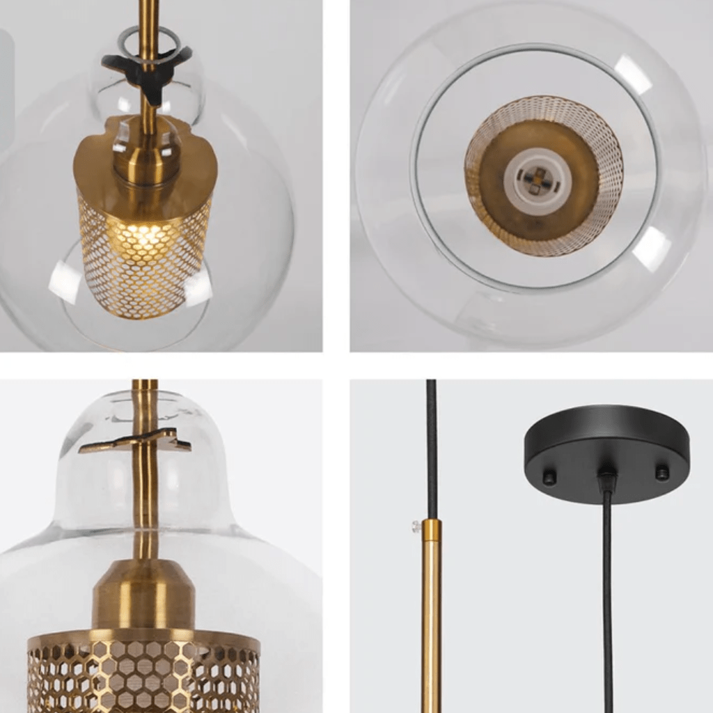 TKLD Pendant & Chandeliers Golden Metal Clear Glass Globe E27 Pendant Ceiling Light