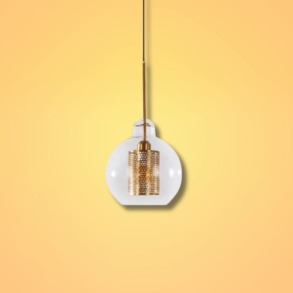 TKLD Pendant & Chandeliers Golden Metal Clear Glass Globe E27 Pendant Ceiling Light