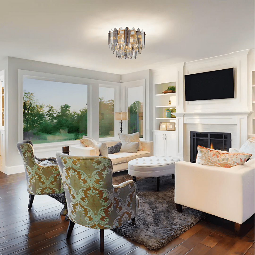 TKLD Pendant & Chandeliers Golden Tiered Radiance Chandelier Ceiling Light with Alternating Crystal Hues - 40W