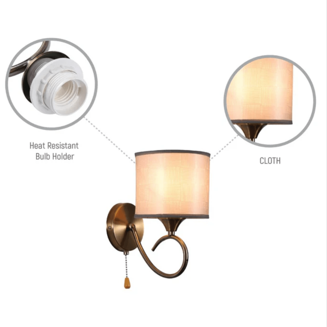 TKLD Pendant & Chandeliers Grey Fabric Shade Antique Vintage Retro Classic Wall Lamp - E27