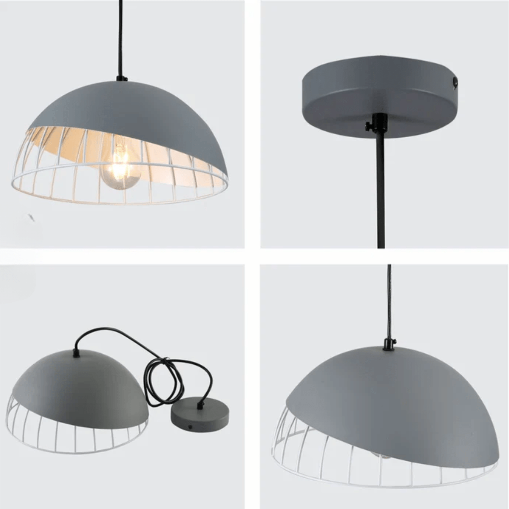 TKLD Pendant & Chandeliers Grey White Caged Dome Nordic Metal E27 Ceiling Pendant Light