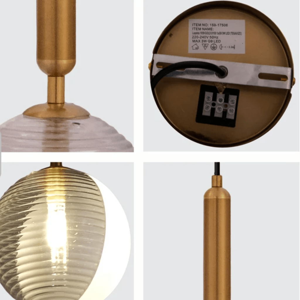 TKLD Pendant & Chandeliers Half Opal Half Smoky Globe Gold G9 Pendant Ceiling Light