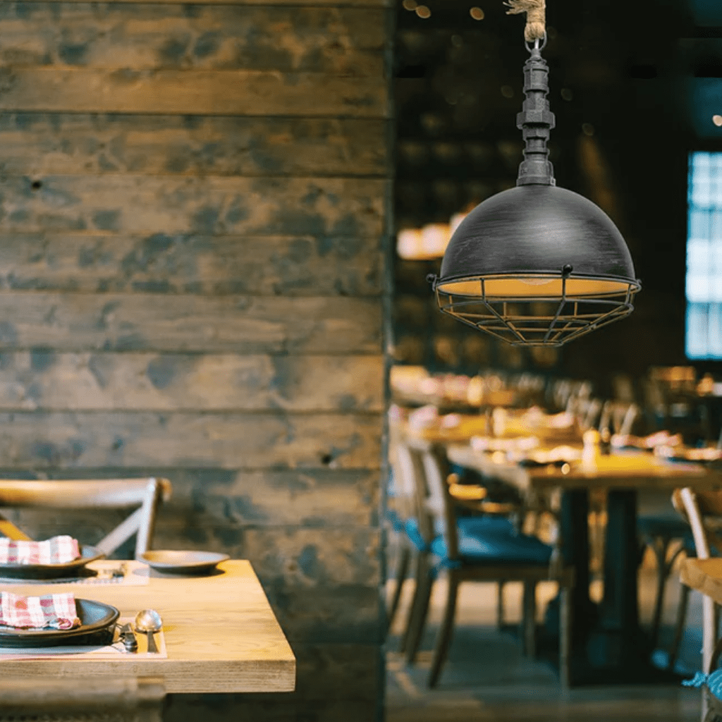 TKLD Pendant & Chandeliers Hemp Rope Silvery Grey Dome Metal Industrial Vintage Pendant Ceiling Light