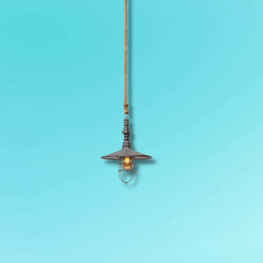 TKLD Pendant & Chandeliers Hemp Rope Silvery Grey Flat Metal Industrial Vintage Pendant Ceiling Light