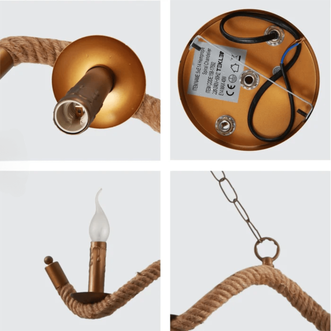 TKLD Pendant & Chandeliers Hemp Rope Spiral Island Ceiling Chandelier Light - 40W