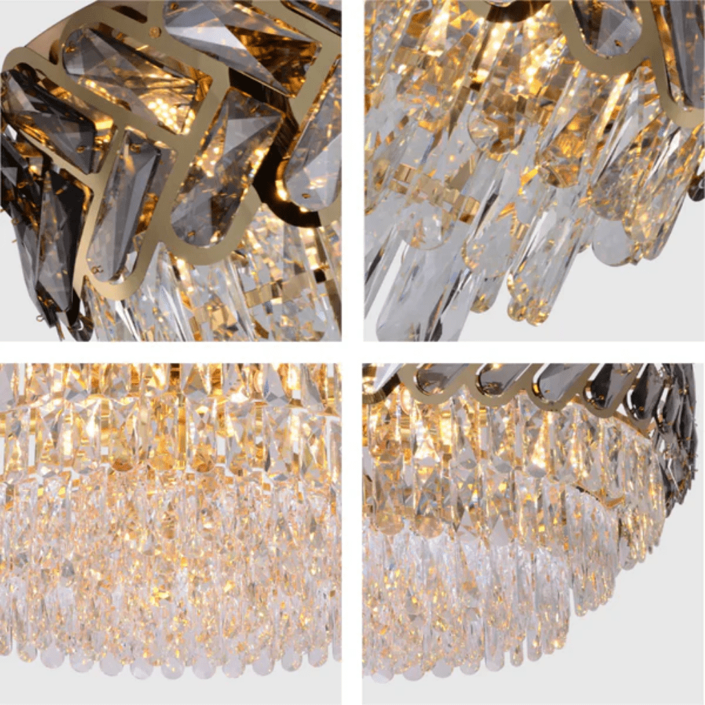 TKLD Pendant & Chandeliers Herringbone Crystal Gold Chandelier Ceiling Light - D300