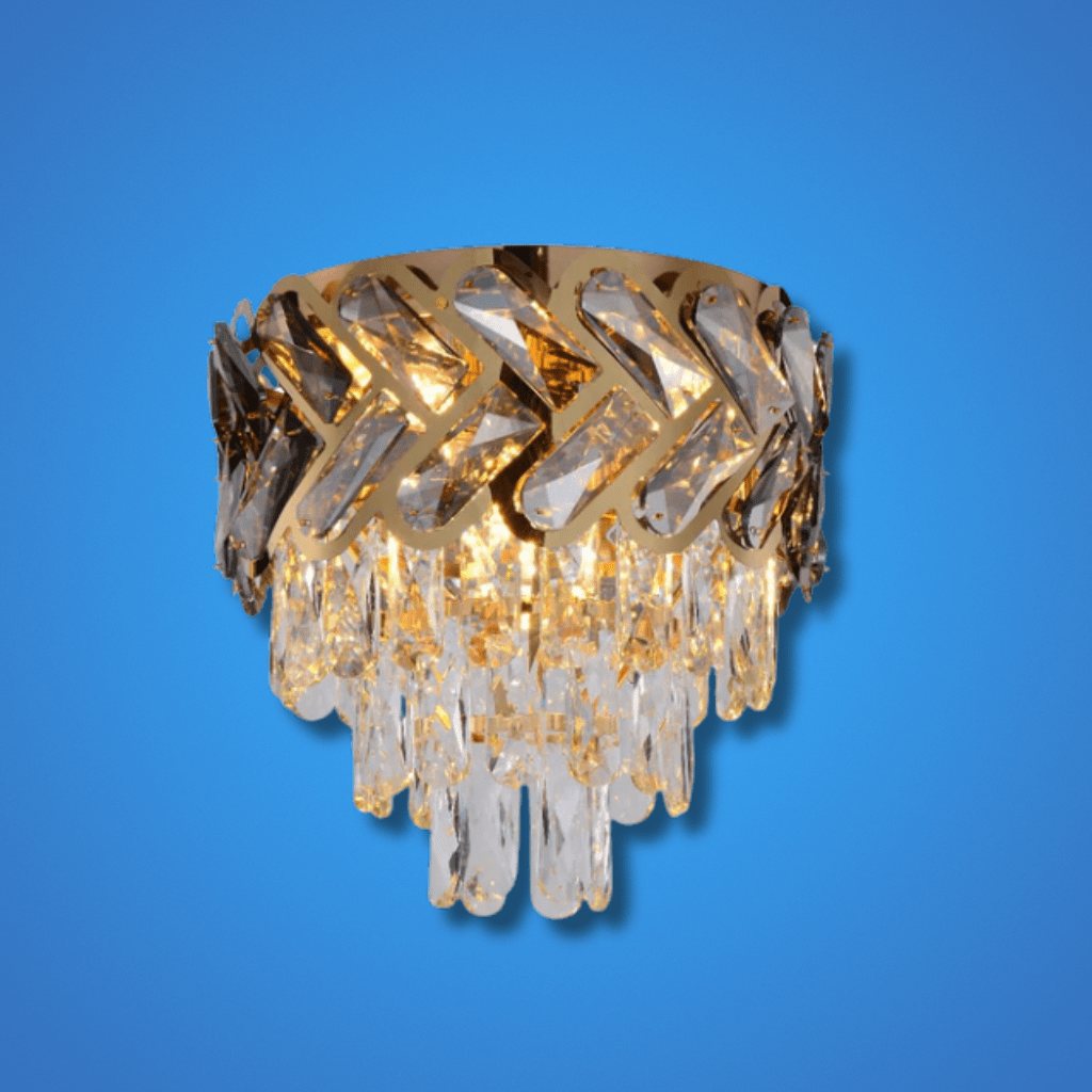 TKLD Pendant & Chandeliers Herringbone Crystal Gold Chandelier Ceiling Light - D300