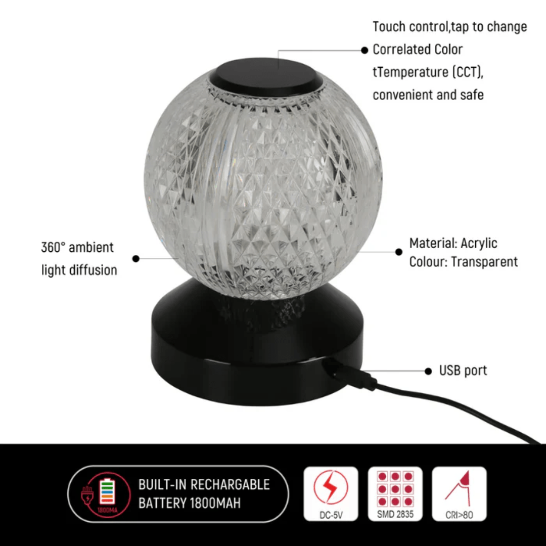 TKLD Table & Floor Lamps Illumina Sphere Touch Rechargeable Spherical LED Lamp - 1W