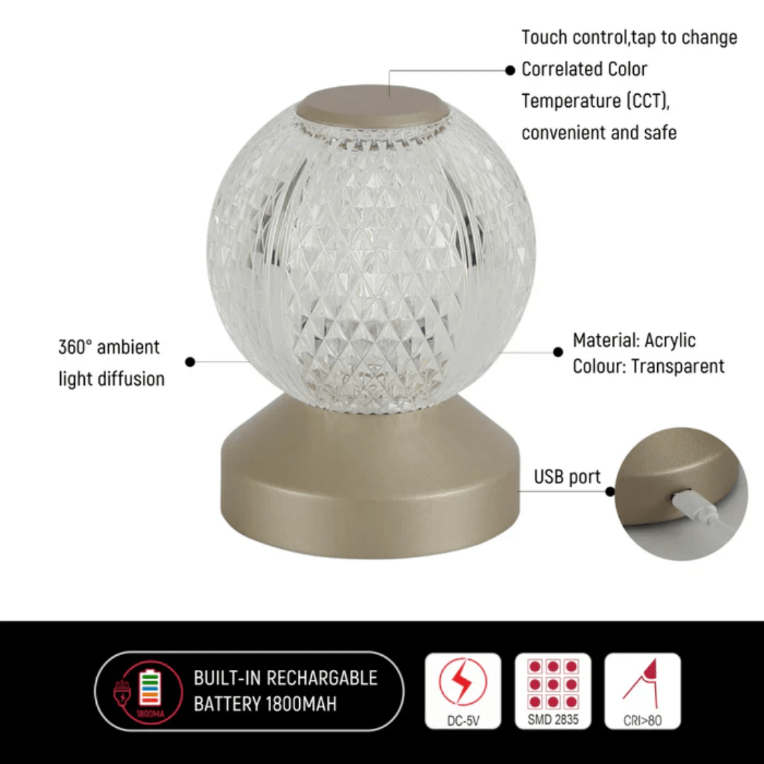TKLD Table & Floor Lamps Illumina Sphere Touch Rechargeable Spherical LED Lamp - 1W