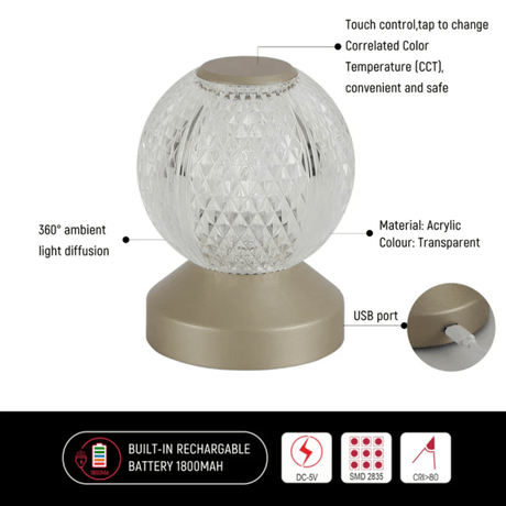 TKLD Table & Floor Lamps Illumina Sphere Touch Rechargeable Spherical LED Lamp - 1W