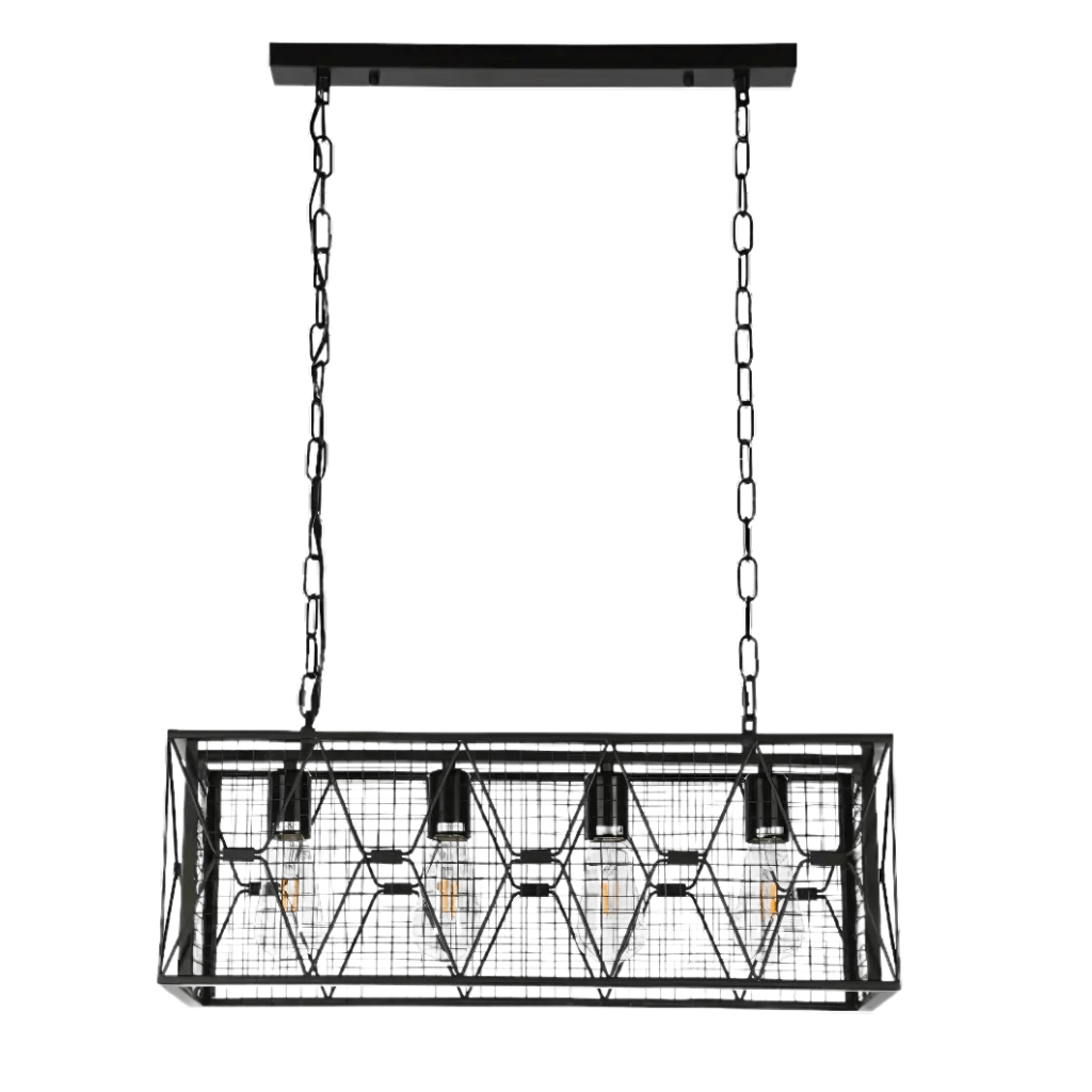 TKLD Pendant & Chandeliers Industrial Black Finish Farmhouse Metal Cage Chandelier
