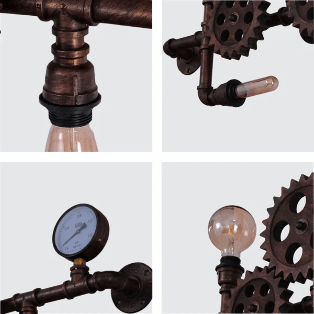 TKLD Wall & Sconce Lights Industrial Design Valve Pipe Gauge Gear Metal Wall Light with 3xE27 Fitting