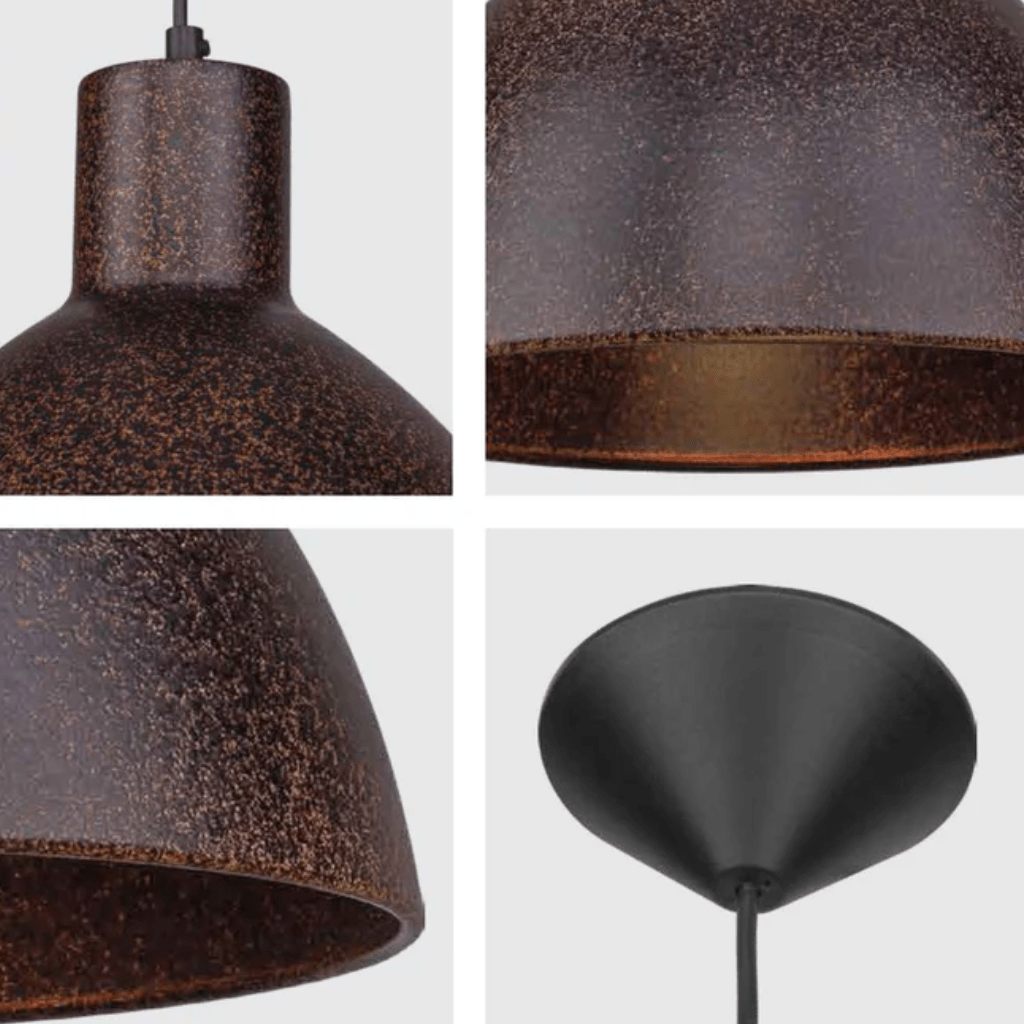 TKLD Pendant & Chandeliers Industrial Dome Rusty Brown Metal E27 Pendant Ceiling Light Fitting - D300mm