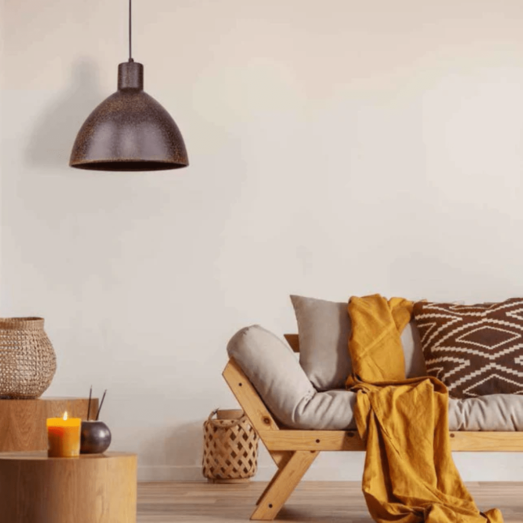 TKLD Pendant & Chandeliers Industrial Dome Rusty Brown Metal E27 Pendant Ceiling Light Fitting - D300mm