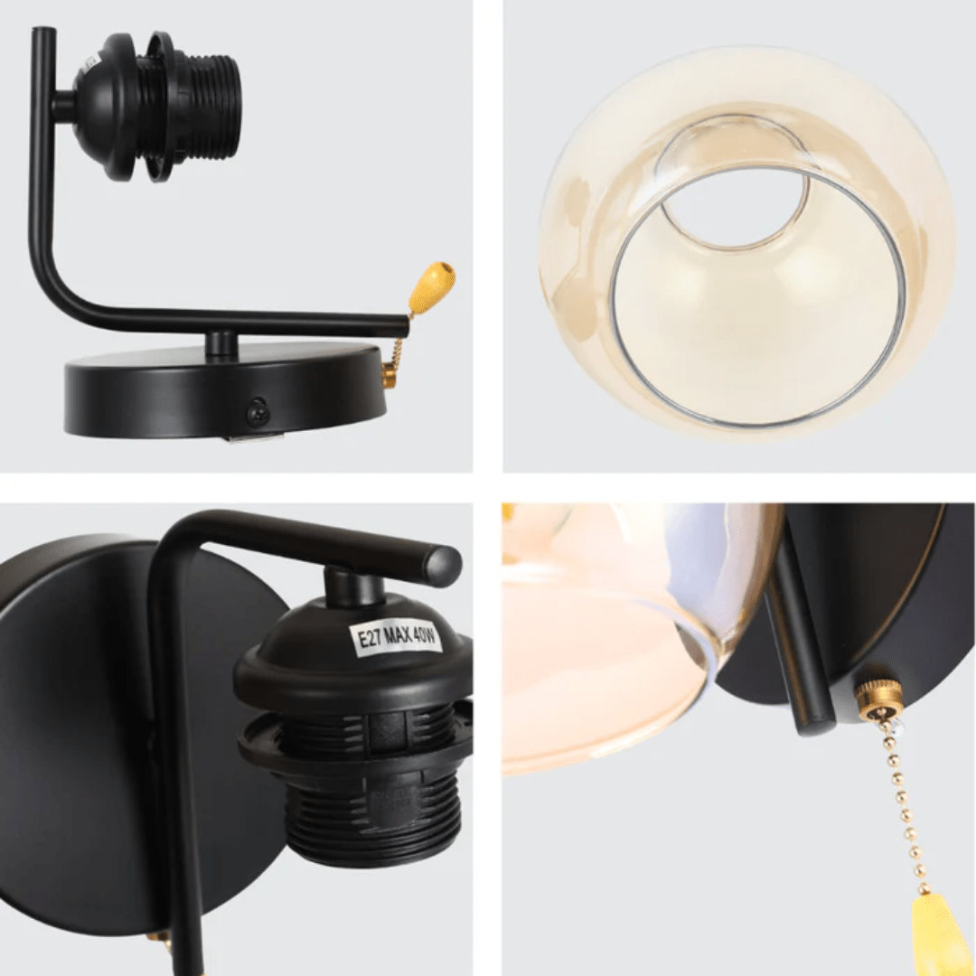 TKLD Pendant & Chandeliers L-Shape Black 1xE27 Dome Glass Wall Light - 52016