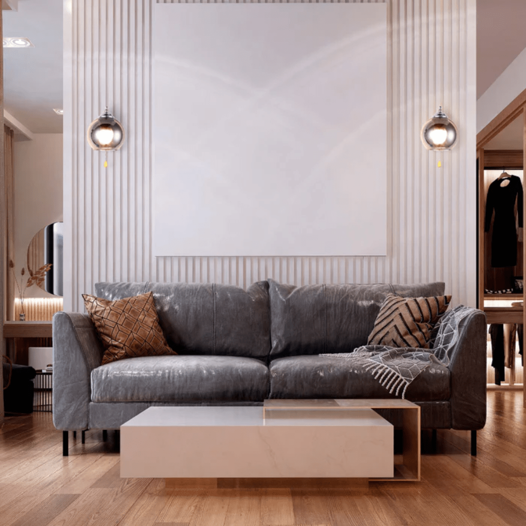 TKLD Pendant & Chandeliers L-Shape Smoke + Chrome 1xE27 Dome Glass Wall Light - 52016