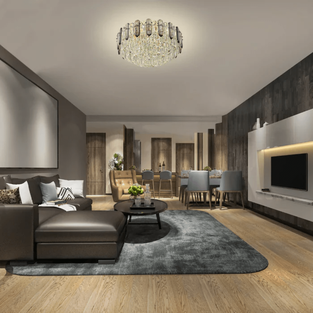 TKLD Pendant & Chandeliers Large Tiered Flush Chandelier Ceiling Light with Smoky and Clear Crystals