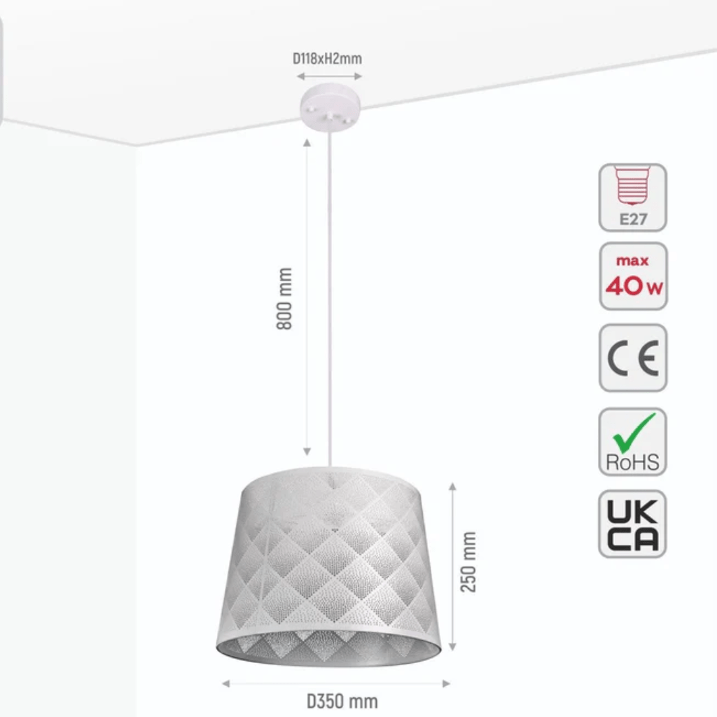 TKLD Pendant & Chandeliers Light Effects White Argyle Classic Shade Metal Frustum E27 Pendant Ceiling Light