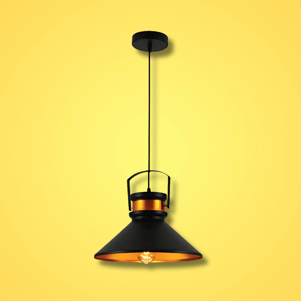 TKLD Pendant & Chandeliers Loft Cafe Bar Black Gold Funnel Handled Metal Pendant Ceiling Light