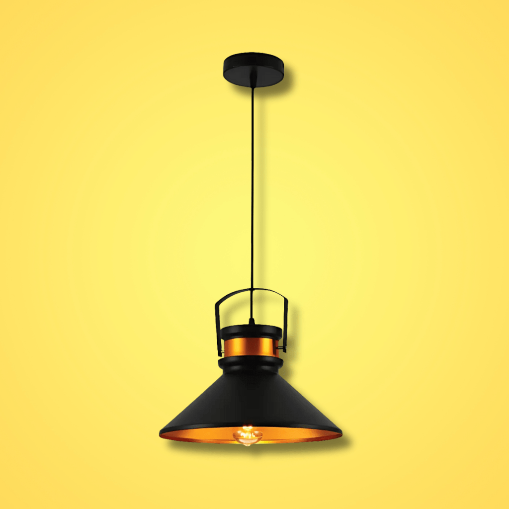 TKLD Pendant & Chandeliers Loft Cafe Bar Black Gold Funnel Handled Metal Pendant Ceiling Light