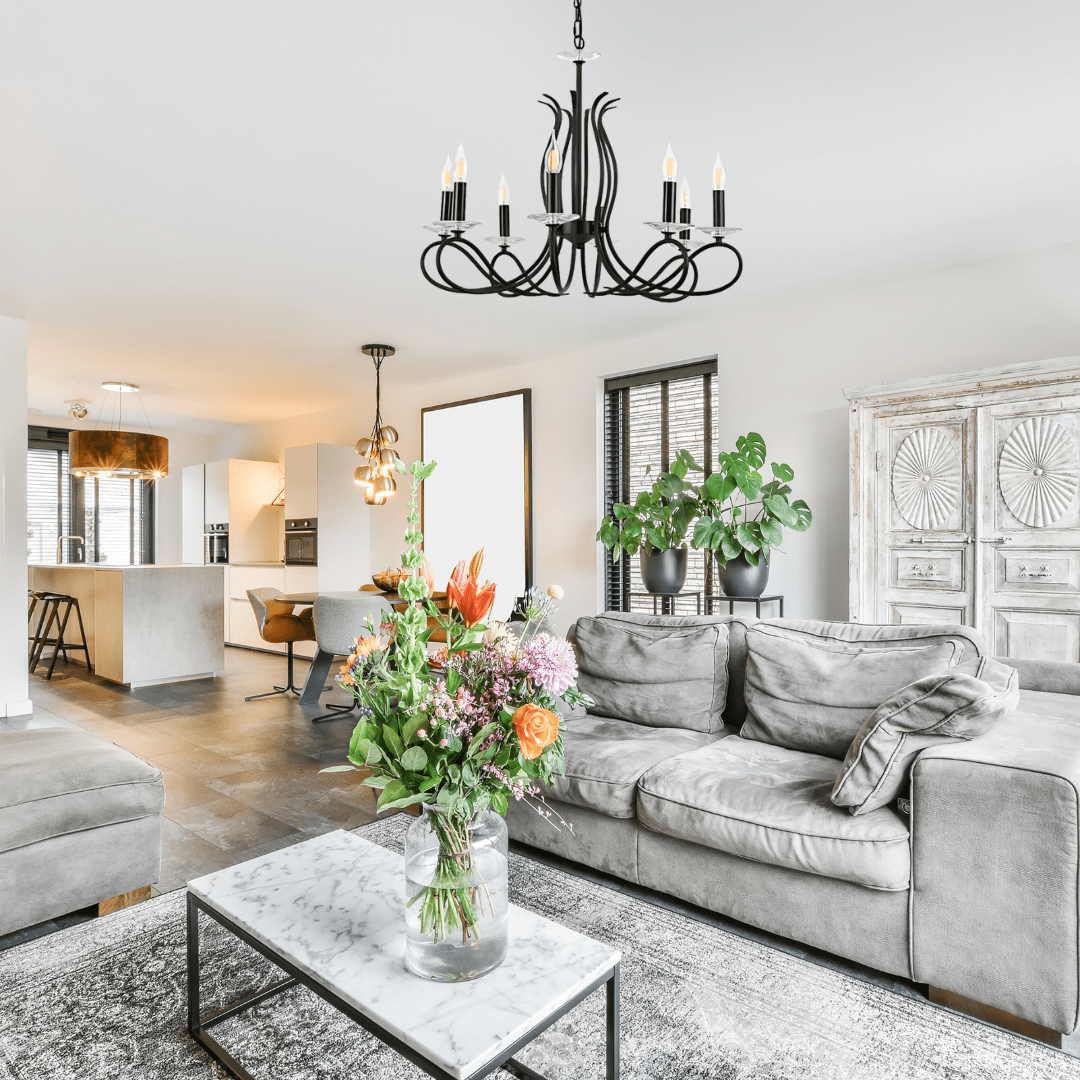 TKLD Ceiling Lights LuxAura 8 Candle Vintage Rustic Black French Chandelier Ceiling Light - 40W