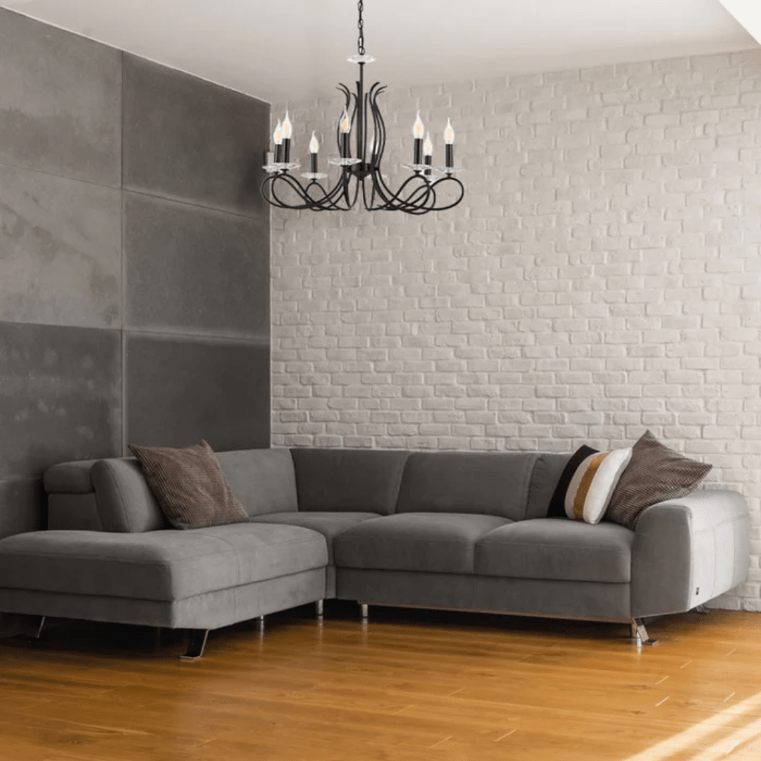 TKLD Ceiling Lights LuxAura 8 Candle Vintage Rustic Black French Chandelier Ceiling Light - 40W