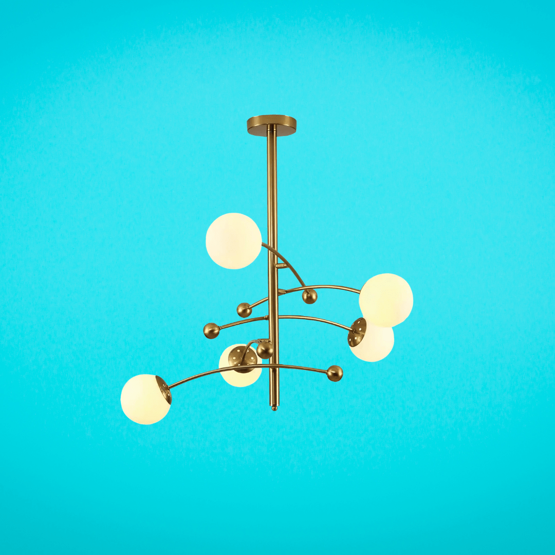 TKLD Pendant & Chandeliers Mace Opal Globe Glasses Gold Metal Sputnik Chandelier Ceiling Light - 20W