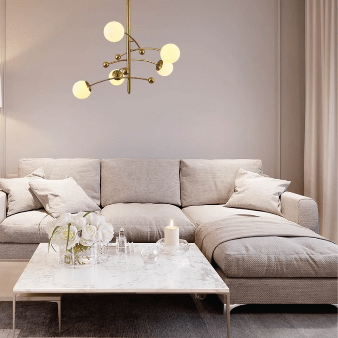 TKLD Pendant & Chandeliers Mace Opal Globe Glasses Gold Metal Sputnik Chandelier Ceiling Light - 20W