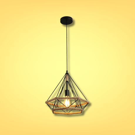 TKLD Pendant & Chandeliers Manila Hemp Rope Diamond E27 Black Pendant Light - D250mm/D380mm