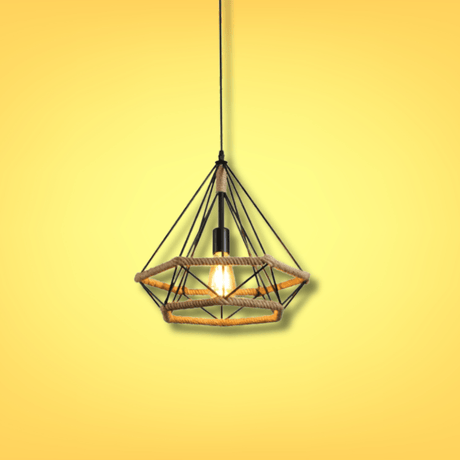 TKLD Pendant & Chandeliers Manila Hemp Rope Diamond E27 Black Pendant Light - D250mm/D380mm