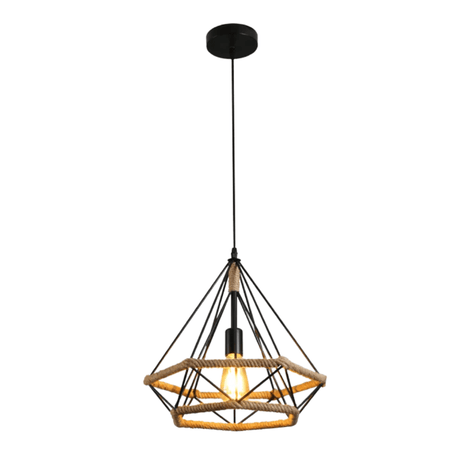 TKLD Pendant & Chandeliers Manila Hemp Rope Diamond E27 Black Pendant Light - D250mm/D380mm