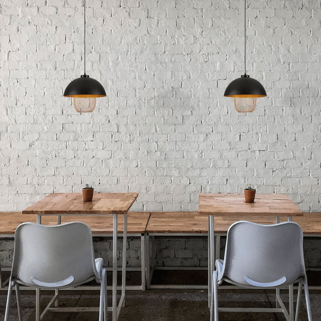 TKLD Pendant & Chandeliers Matte Gold Caged Shade with Black Dome Top  E27 Pendat Ceiling Light