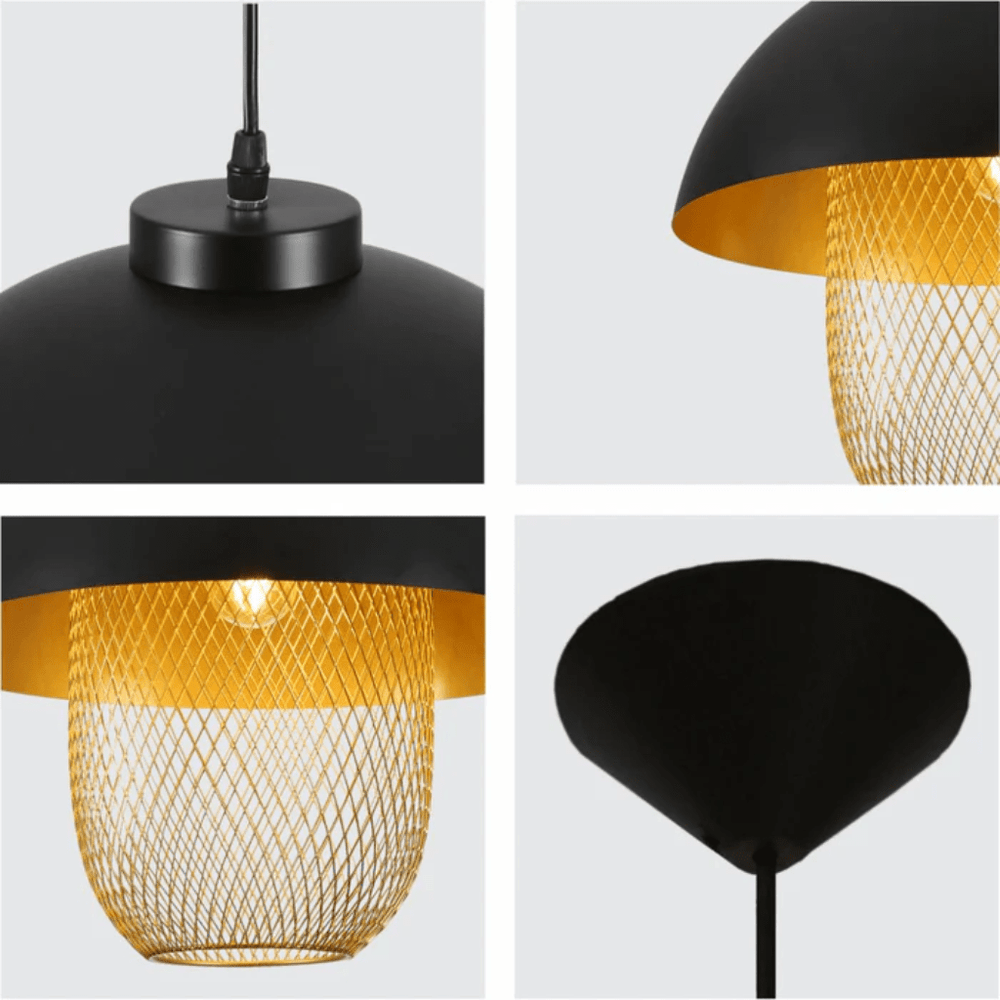 TKLD Pendant & Chandeliers Matte Gold Caged Shade with Black Dome Top  E27 Pendat Ceiling Light